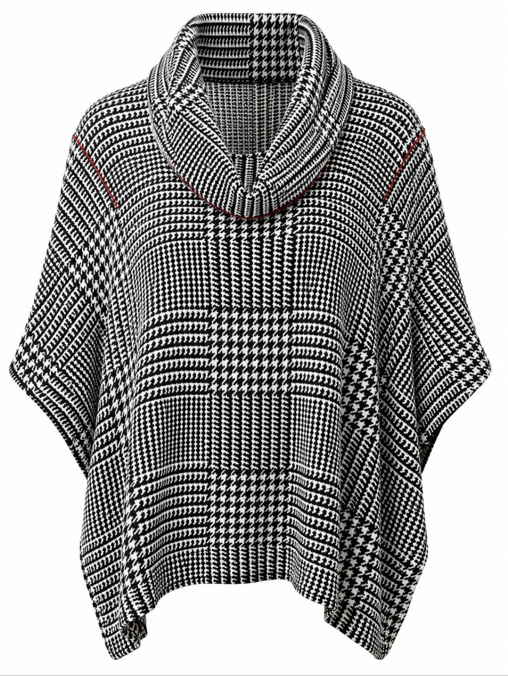 FEVER | Houndstooth Plaid Cowl Neck Poncho Cape Sweater Black White | L XL